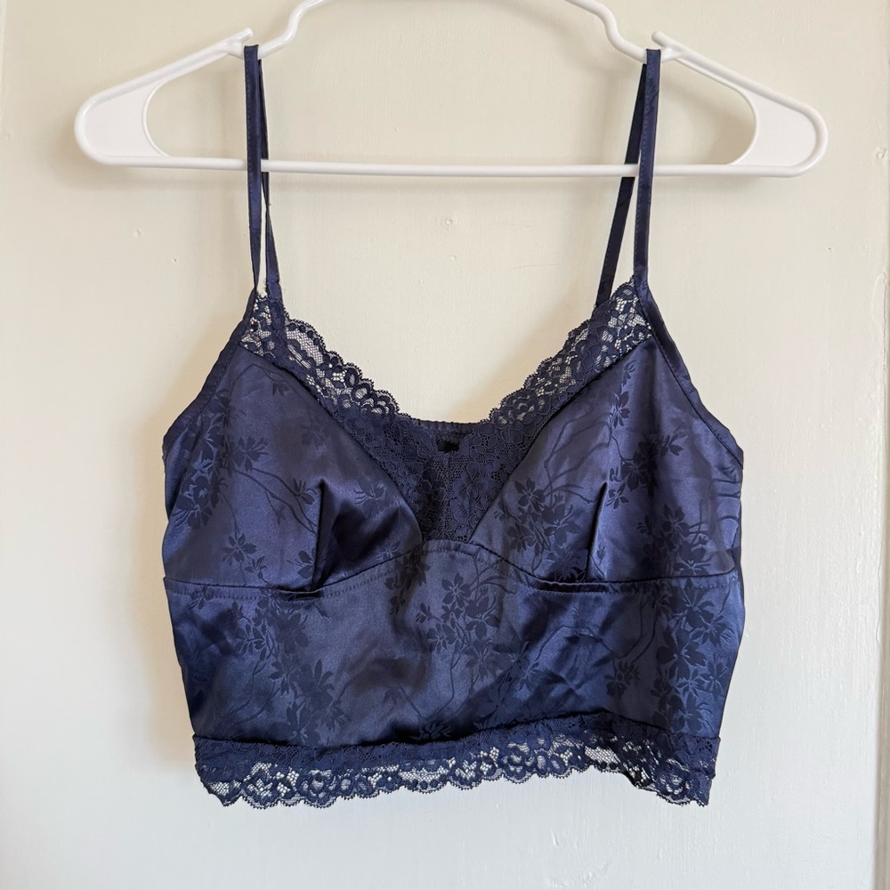 SHEIN Navy Lace Satin Bralette